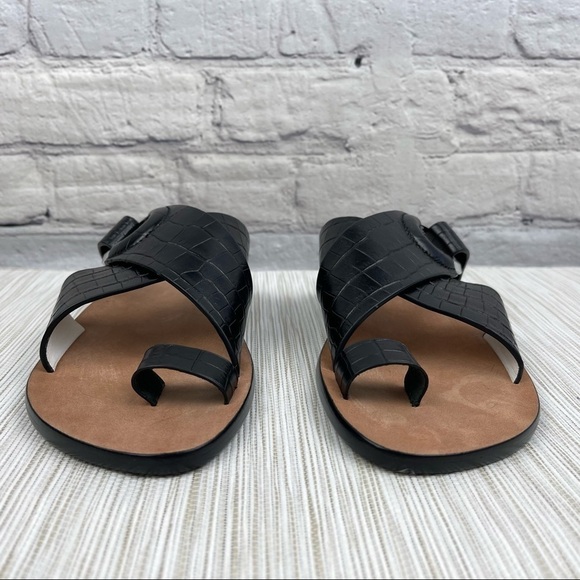 NEW Rag & Bone August Croc Embossed Leather Slide Sandals In Black - Picture 10 of 13